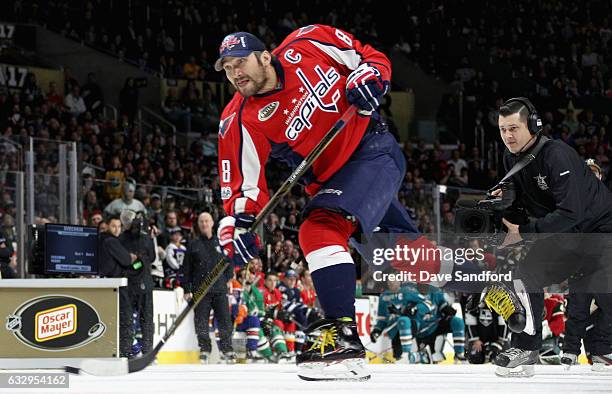 Alex Ovechkin of the Washington Capitals shoots the puck during the Oscar Mayer NHL Hardest Shot as part of the 2017 Coors Light NHL All-Star Skills...