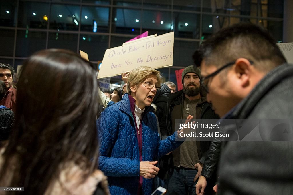 Protestors Rally At Boston's Logan Airport Against Muslim Immigration Ban