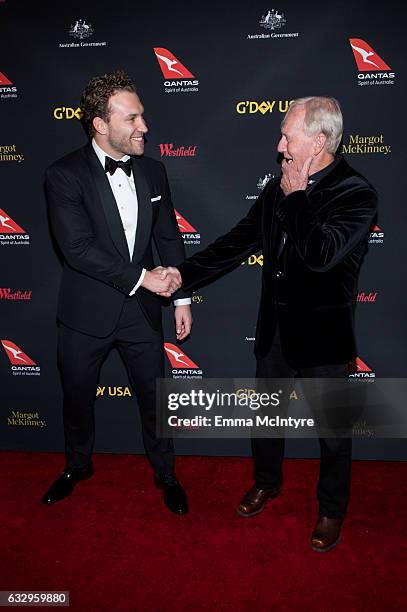 Actors Jai Courtney and Paul Hogan attend the 2017 G'Day Black Tie Gala at The Ray Dolby Ballroom at Hollywood & Highland Center on January 28, 2017...