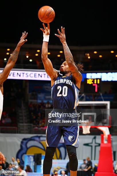 Cartier Martin of the Iowa Energy shoots a jump-shot against the Northern Arizona Suns in an NBA D-League game on January 28, 2017 at the Wells Fargo...