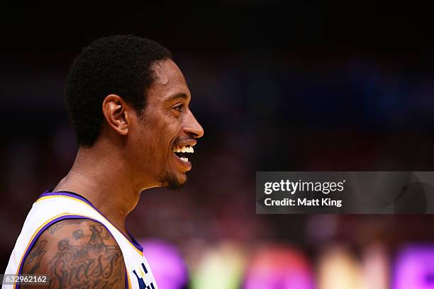 Greg Whittington of the Kings celebrates during the round 17 NBL match between the Sydney Kings and the New Zealand Breakers at Qudos Bank Arena on...