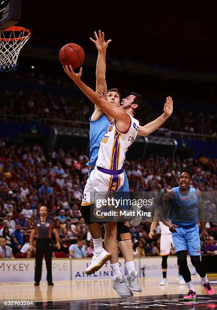 Jason Cadee of the Kings drives to the basket during the round 17 NBL match between the Sydney Kings and the New Zealand Breakers at Qudos Bank Arena...