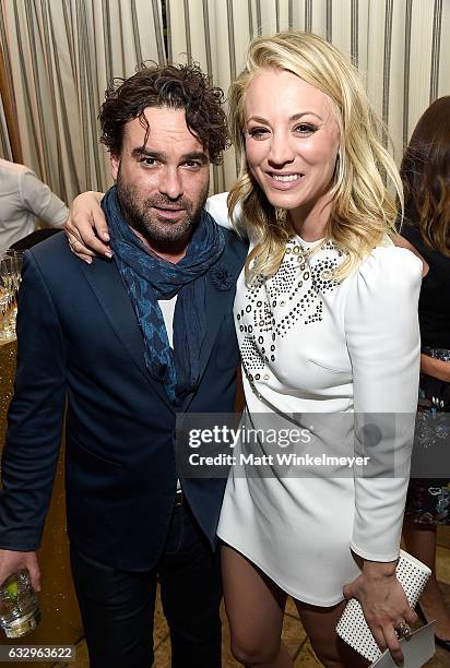 Actors Johnny Galecki and Kaley Cuoco attend the Entertainment Weekly Celebration of SAG Award Nominees sponsored by Maybelline New York at Chateau...