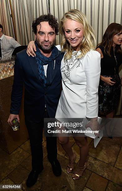 Actors Johnny Galecki and Kaley Cuoco attend the Entertainment Weekly Celebration of SAG Award Nominees sponsored by Maybelline New York at Chateau...