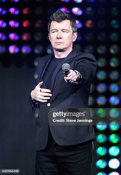 Musician Rick Astley performs on stage during the iHeart80s Party 2017 at SAP Center on January 28, 2017 in San Jose, California.