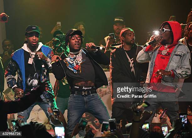 Migos and Lil Uzi Vert perform onstage at Puma & Hot 107.9 presents Migos "Culture" Album Release Show at Center Stage on January 28, 2017 in...