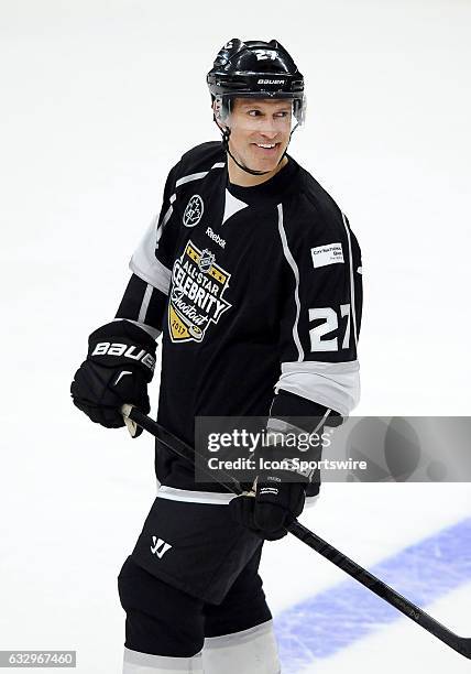 Former NHL player Scott Niedermayer on the ice during the Celebrity Shootout hockey game played before the All-Star Skills Competition held on...