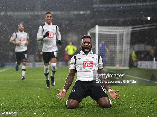 Darren Bent of Derby County celebrates scoring the equalising goal during the Emirates FA Cup Fourth Round match between Derby County and Leicester...