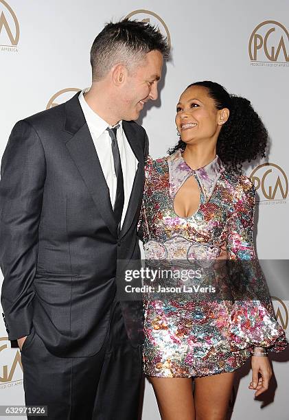 Ol Parker and Thandie Newton attend the 28th annual Producers Guild Awards at The Beverly Hilton Hotel on January 28, 2017 in Beverly Hills,...