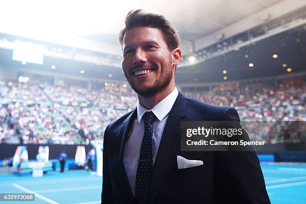 Jason Dundas is seen ahead of the Men's Final match between Roger Federer of Switzerland and Rafael Nadal of Spain on day 14 of the 2017 Australian...