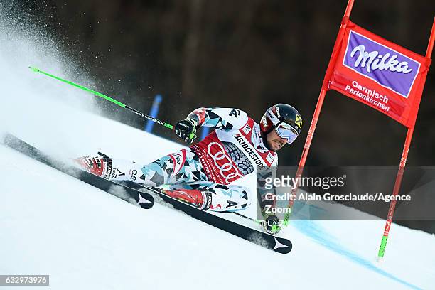 Marcel Hirscher of Austria competes during the Audi FIS Alpine Ski World Cup Men's Giant Slalom on January 29, 2017 in Garmisch-Partenkirchen, Germany