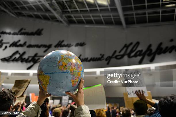 Hundreds protestor the Muslim Ban at Philadelphia International Airport on January 28th 2017 as a group of Government officials' attempt to negotiate...