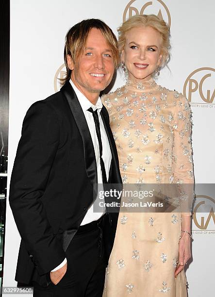 Keith Urban and Nicole Kidman attend the 28th annual Producers Guild Awards at The Beverly Hilton Hotel on January 28, 2017 in Beverly Hills,...