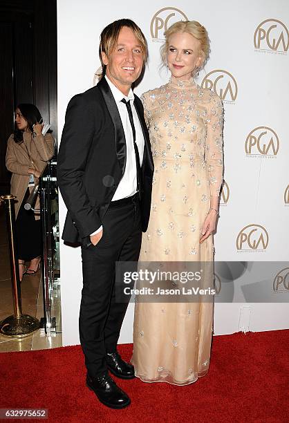 Keith Urban and Nicole Kidman attend the 28th annual Producers Guild Awards at The Beverly Hilton Hotel on January 28, 2017 in Beverly Hills,...