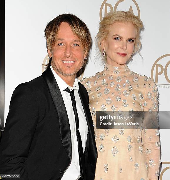 Keith Urban and Nicole Kidman attend the 28th annual Producers Guild Awards at The Beverly Hilton Hotel on January 28, 2017 in Beverly Hills,...