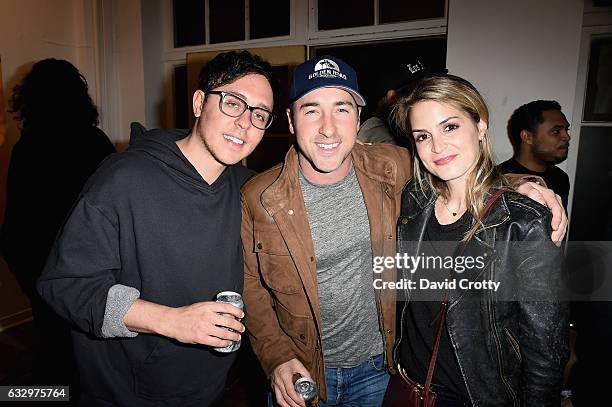 Derrick Gidden, Brad Neumann and Alexis Alagem attend the Austyn Weiner Exhibition Opening at The Lodge on January 28, 2017 in Los Angeles,...