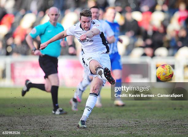 Newport County's Ryan Bird during the Sky Bet League Two match between Newport County and Hartlepool United at Rodney Parade on January 28, 2017 in...