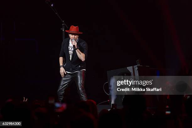 Vocalist Donnie Wahlberg of NKOTB performs on stage at 2017 iHeart80s Party at SAP Center on January 28, 2017 in San Jose, California.