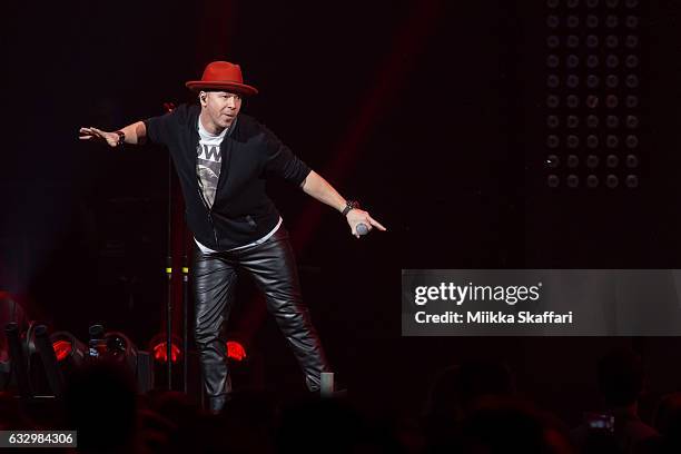 Vocalist Donnie Wahlberg of NKOTB performs on stage at 2017 iHeart80s Party at SAP Center on January 28, 2017 in San Jose, California.