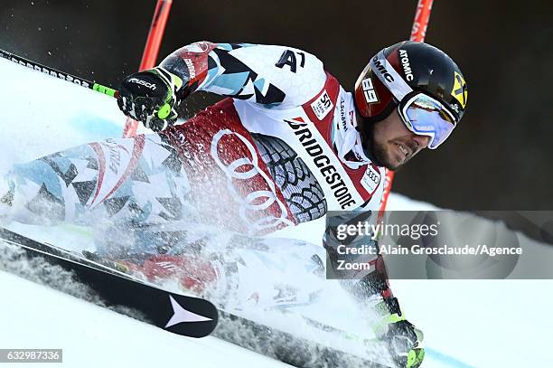 Marcel Hirscher of Austria competes during the Audi FIS Alpine Ski World Cup Men's Giant Slalom on January 29, 2017 in Garmisch-Partenkirchen, Germany