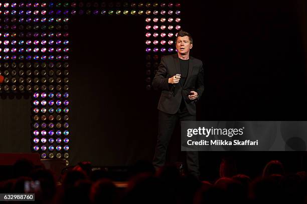 Musician Rick Astley performs at SAP Center on January 28, 2017 in San Jose, California.