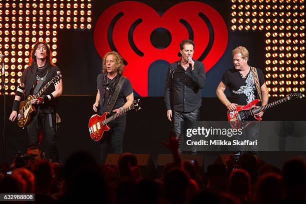 Guitarist Keri Kelli, bassist Jack Blades, drummer Kelly Keagy and guitarist Brad Gillis of Night Ranger perform on stage during the iHeart80s Party...