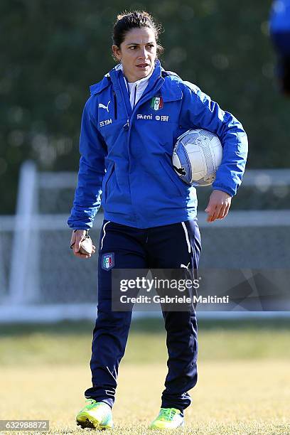 Patrrizia Panico manager of Italy U16 team white gestures at Coverciano on January 29, 2017 in Florence, Italy.