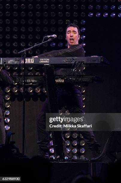 Keyboardist Phil Bennett of Starship performs at SAP Center on January 28, 2017 in San Jose, California.