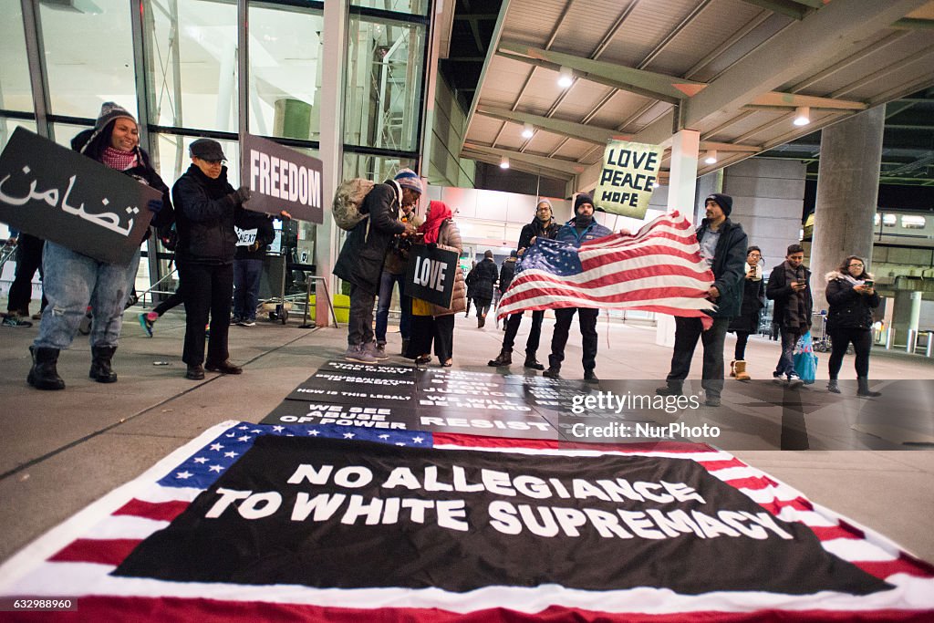 Protestors Rally At JFK Airport Against Muslim Immigration Ban