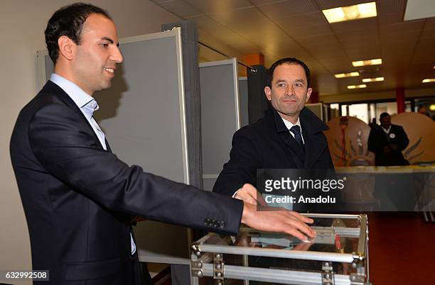 French former education minister and candidate for the left-wing primaries Benoit Hamon casts his ballot during the second round of the left-wing...