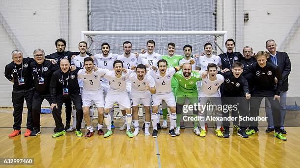 The german team celebrate the victory after the UEFA Futsal European Championship Qualifying match between Estonia and Germany at on January 29, 2017...