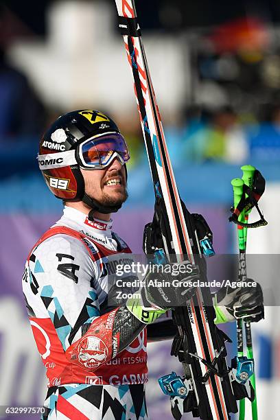 Marcel Hirscher of Austria takes 1st place during the Audi FIS Alpine Ski World Cup Men's Giant Slalom on January 29, 2017 in Garmisch-Partenkirchen,...