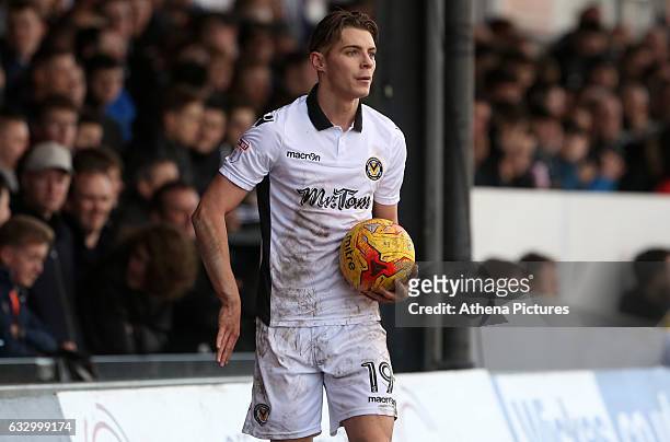 Sid Nelson of Newport County during the Sky Bet League Two match between Newport County and Hartlepool United at Rodney Parade on January 28, 2017 in...