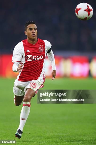 Justin Kluivert of Ajax in action during the Eredivisie match between Ajax Amsterdam and ADO Den Haag held at Amsterdam Arena on January 29, 2017 in...