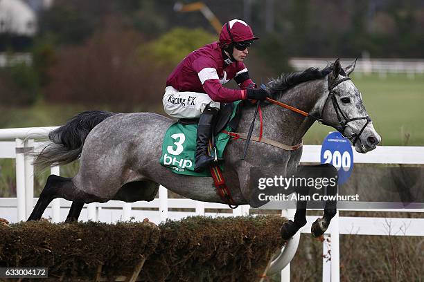 David Mullins riding Petit Mouchoir on their way to winning The BHP Insurance Irish Champion Hurdle at Leopardstown racecourse on January 29, 2017 in...