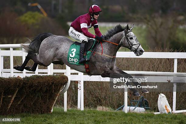 David Mullins riding Petit Mouchoir on their way to winning The BHP Insurance Irish Champion Hurdle at Leopardstown racecourse on January 29, 2017 in...