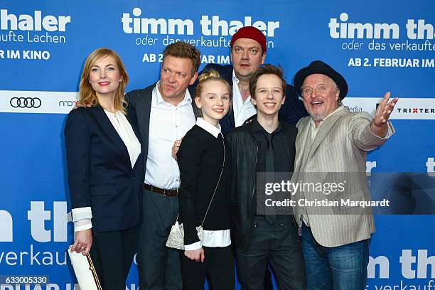 Nadja Uhl, Justus von Dohnany, Jule Hermann, Charly Huebner, Arved Friese and Axel Prahl, the main cast of the movie, attend the premiere of 'Timm...