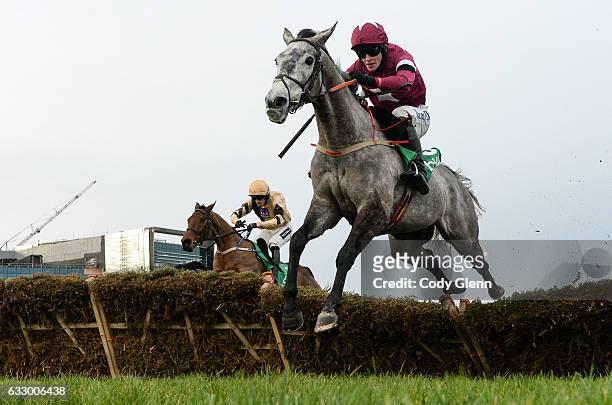 Dublin , Ireland - 29 January 2017; Petit Mouchoir, with David Mullins up, jump the last ahead of Nichols Canyon, with Ruby Walsh up, who did not...