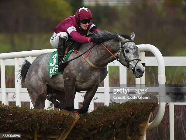 Dublin , Ireland - 29 January 2017; Petit Mouchoir, with David Mullins up, jump the last on their way to winning the BHP Insurance Irish Champion...