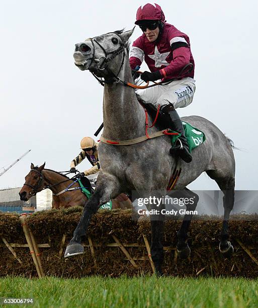 Dublin , Ireland - 29 January 2017; Petit Mouchoir, with David Mullins up, jump the last ahead of Nichols Canyon, with Ruby Walsh up, who fell and...