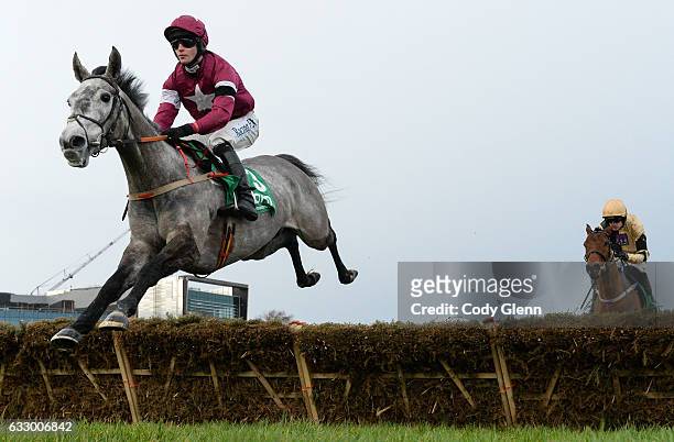 Dublin , Ireland - 29 January 2017; Petit Mouchoir, with David Mullins up, jump the first ahead of Nichols Canyon, with Ruby Walsh up, who fell over...