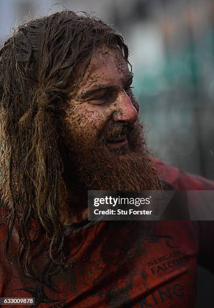 Falcons player Evan Olmstead pictures as he leaves the pitch after the Anglo- Welsh Cup match between Newport Gwent Dragons and Newcastle Falcons is...