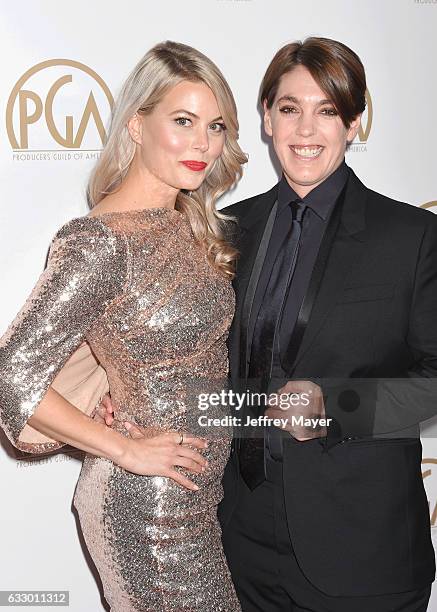 Director Drew Denny and producer Megan Ellison arrive at the 28th Annual Producers Guild Awards at The Beverly Hilton Hotel on January 28, 2017 in...