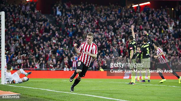 Iker Muniain of Athletic Club celebrates after scoring goal during the La Liga match between Athletic Club Bilbao and Real Sporting de Gijon at San...