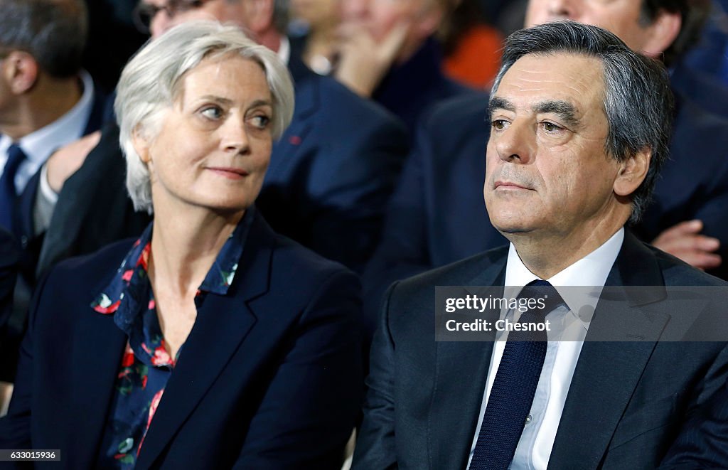 Former French Prime Minister & Candidate For  'Les Republicains', Francois Fillon Gives A Meeting In PAris