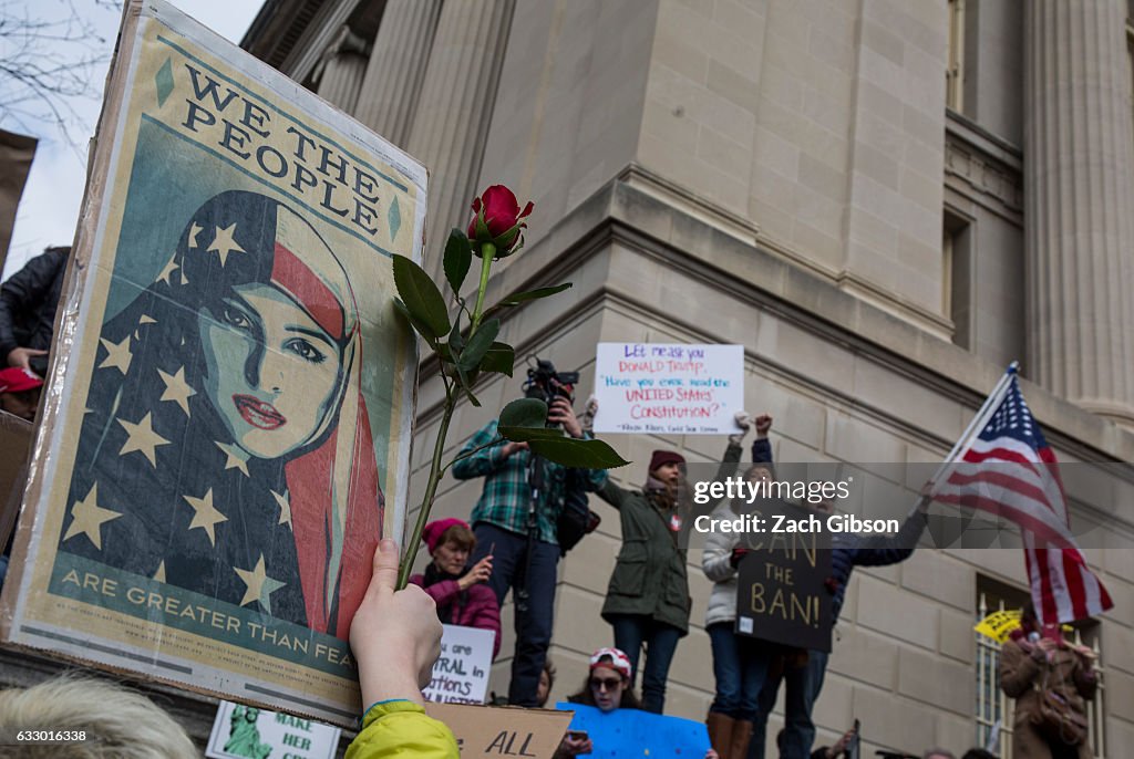 Demonstrators Protest At The White House Against Muslim Immigration Ban