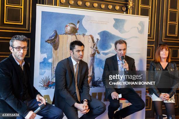 General delegate of the Angouleme International Comic Festival Franck Bondoux , speaks during a press conference with Festival's artistic director...