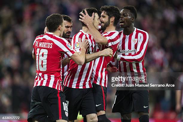 Aritz Aduriz of Athletic Club celebrates after scoring his team's second goal during the La Liga match between Athletic Club Bilbao and Real Sporting...