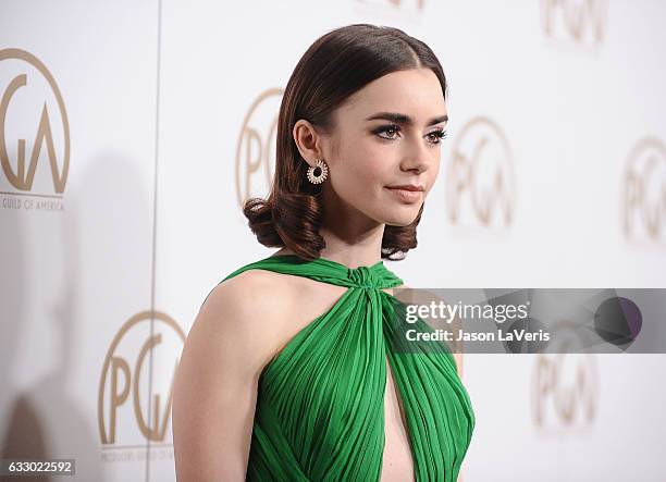 Actress Lily Collins attends the 28th annual Producers Guild Awards at The Beverly Hilton Hotel on January 28, 2017 in Beverly Hills, California.