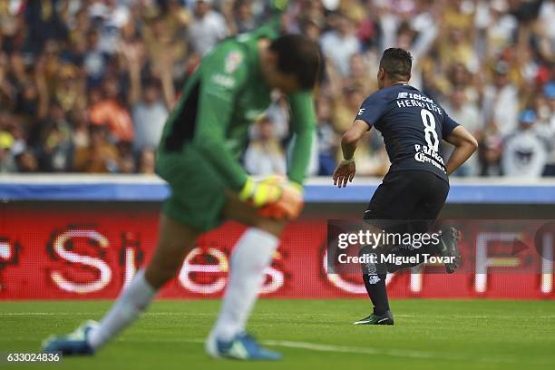 Pablo Barrera of Pumas celebrates after scoring the second goal of his team during the 4th round match between Pumas UNAM and Necaxa as part of the...